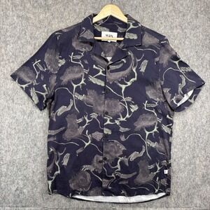 Wax London Camp Collar Shirt Men's Small Short Sleeve Resort Floral Blue Cotton